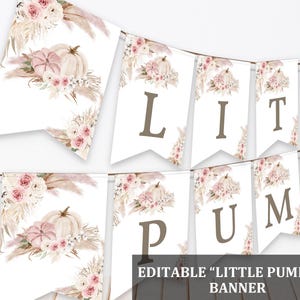 Pumpkin Baby Shower Banner - Boho Pink Floral, Editable Fall Decor Bab251