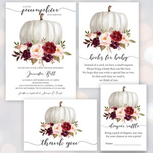 Pumpkin baby shower Invitation set  Boho, Marsala floral  EDITABLE, Download  Bab105