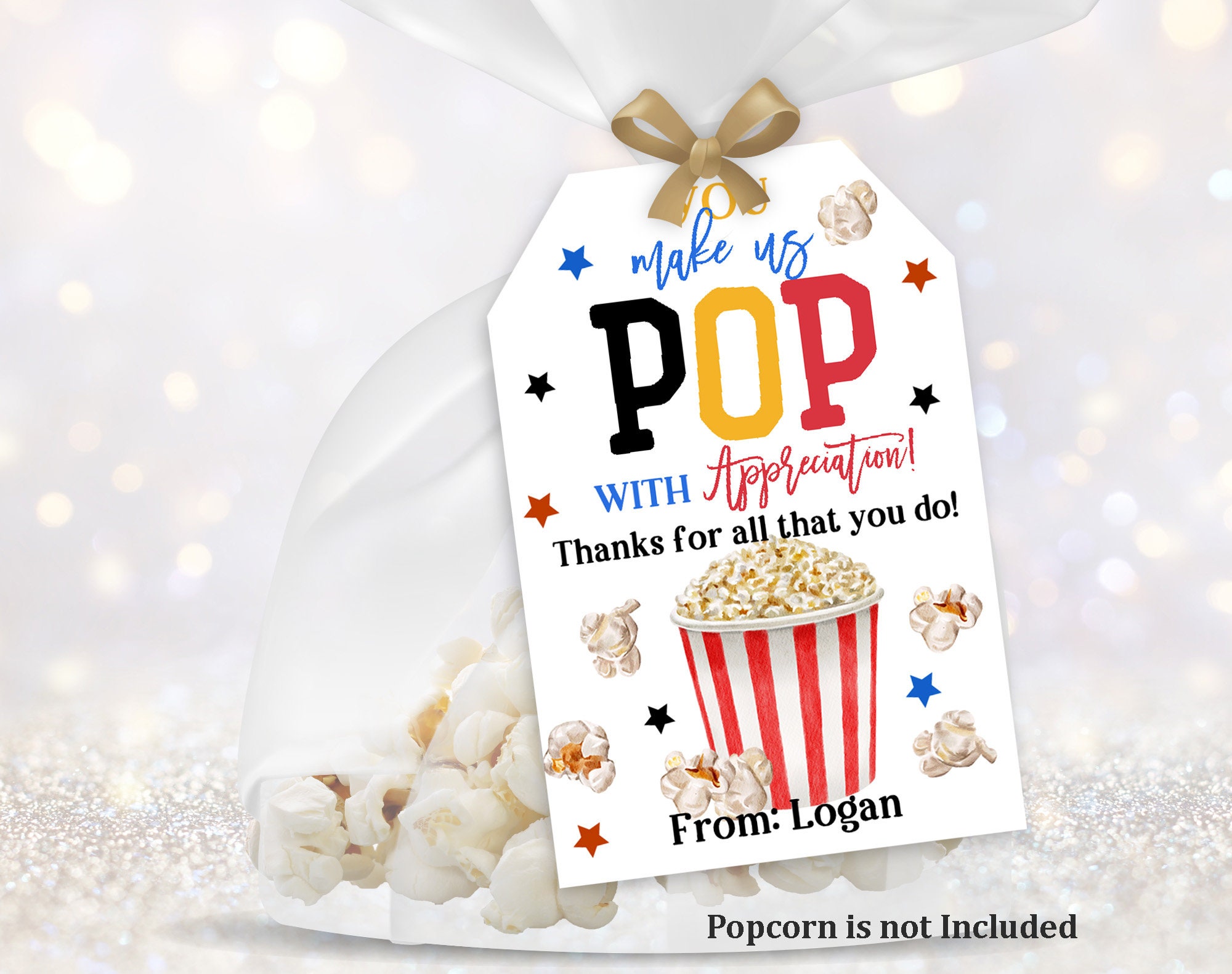 Popcorn Thank You Tag Teacher Appreciation Tag Popcorn Gift Etsy
