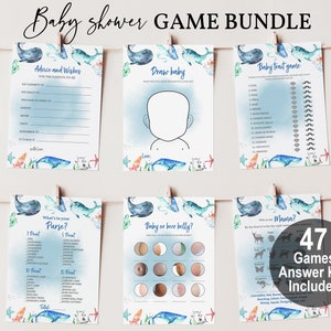 Sea Baby Shower Game Bundle Ocean Game Set Nautical Boy baby shower activity Package Blue Sea Summer party Editable Printable Digital Bab156