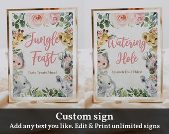 Safari Animals Birthday Sign - Pink Floral Jungle, Editable Download Bir12 Bab164