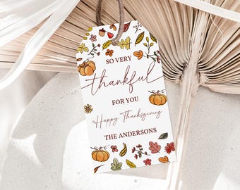 Friendsgiving Printable Favor Tags, Rustic Pumpkin Boho (Editable, 2 Sizes) Tgt11
