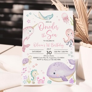 Invitación de cumpleaños: Animales marinos del fondo del mar - Plantilla editable Bir463 imagen 6
