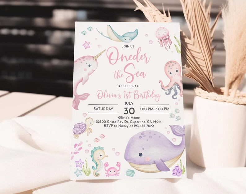 Invitación de cumpleaños: Animales marinos del fondo del mar - Plantilla editable Bir463 imagen 6