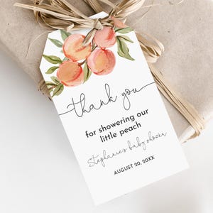 Etiquettes de cadeau pêche fruits Une douce petite pêche pêche modifiable fête de remerciement étiquette pêche baby shower imprimable pêche cadeau étiquette d'été Bab353