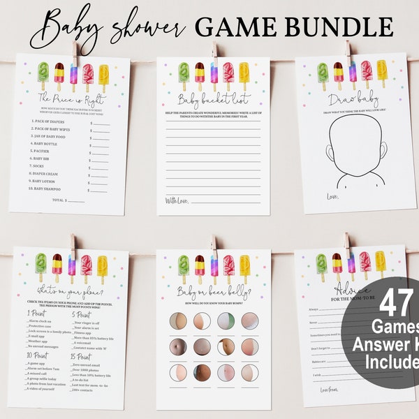 Popsicle baby shower game Set Ready to pop Game bundle Ice cream game pack Gender neutral Summer Colorful Editable Printable Download Bab193