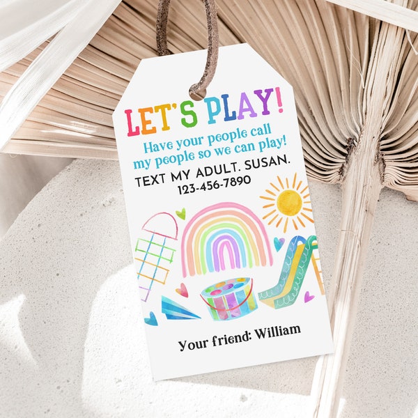 Editable End of School Tags Kids Play Date Calling Tag Summer Play Date Card Keep in Touch Contact Tag School Gift tag Printable Est40