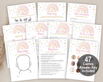 Rainbow Baby Shower Games Set - Pastel Boho Printable Bundle Bab155