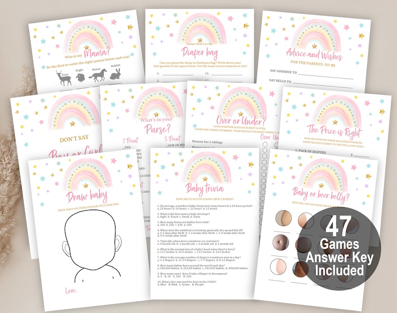 Rainbow Baby Shower Games Set - Pastel Boho Printable Bundle Bab155 ...