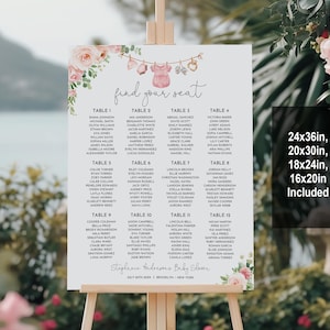Meisje babykleding babyshower stoel tabel sjabloon wasgoed roze bloemen boho zitplank bord afdrukbare bewerkbare een lieve baby meisje Bab215