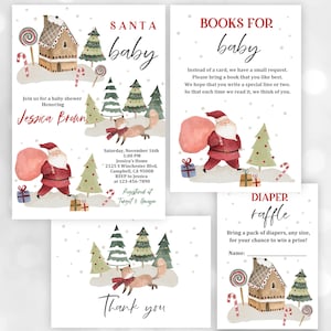 Ensemble d'invitations pour baby shower, Père Noël, hiver, Noël, saupoudrer de faire-part pour bébé, décembre Mignon EDITABE Télécharger Bab123