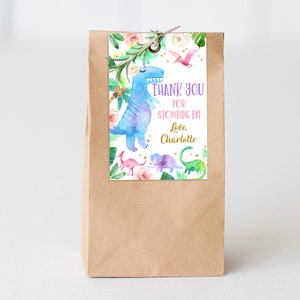 Girl Dinosaur Birthday thank You Tag Cute Blue Dino Favor Label Thanks For Stomping By Gift Tag Editable Download Printable Bir248-2
