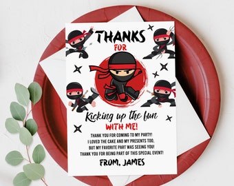 Ninja Birthday Thank You Card: Editable Warrior Party Template Bir333
