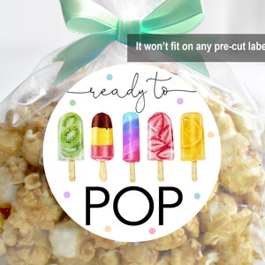 Popsicle ready to pop Favor Label Summer Popsicle Favor Round sticker Tag Gender neutral Colorful Label Editable Instant download Bab193