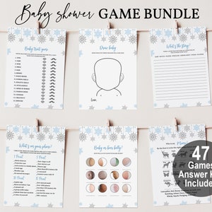 Blue Snowflake Baby Shower Game Bundle set Winter Blue and Silver Winter wonderland pack Activity boy Girl Editable Printable Digital Bab17