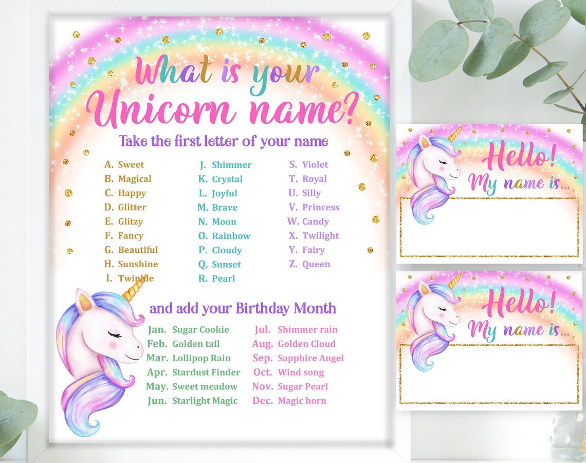 Unicorn Name Game Sign and Tag Unicorn Birthday Party - Etsy