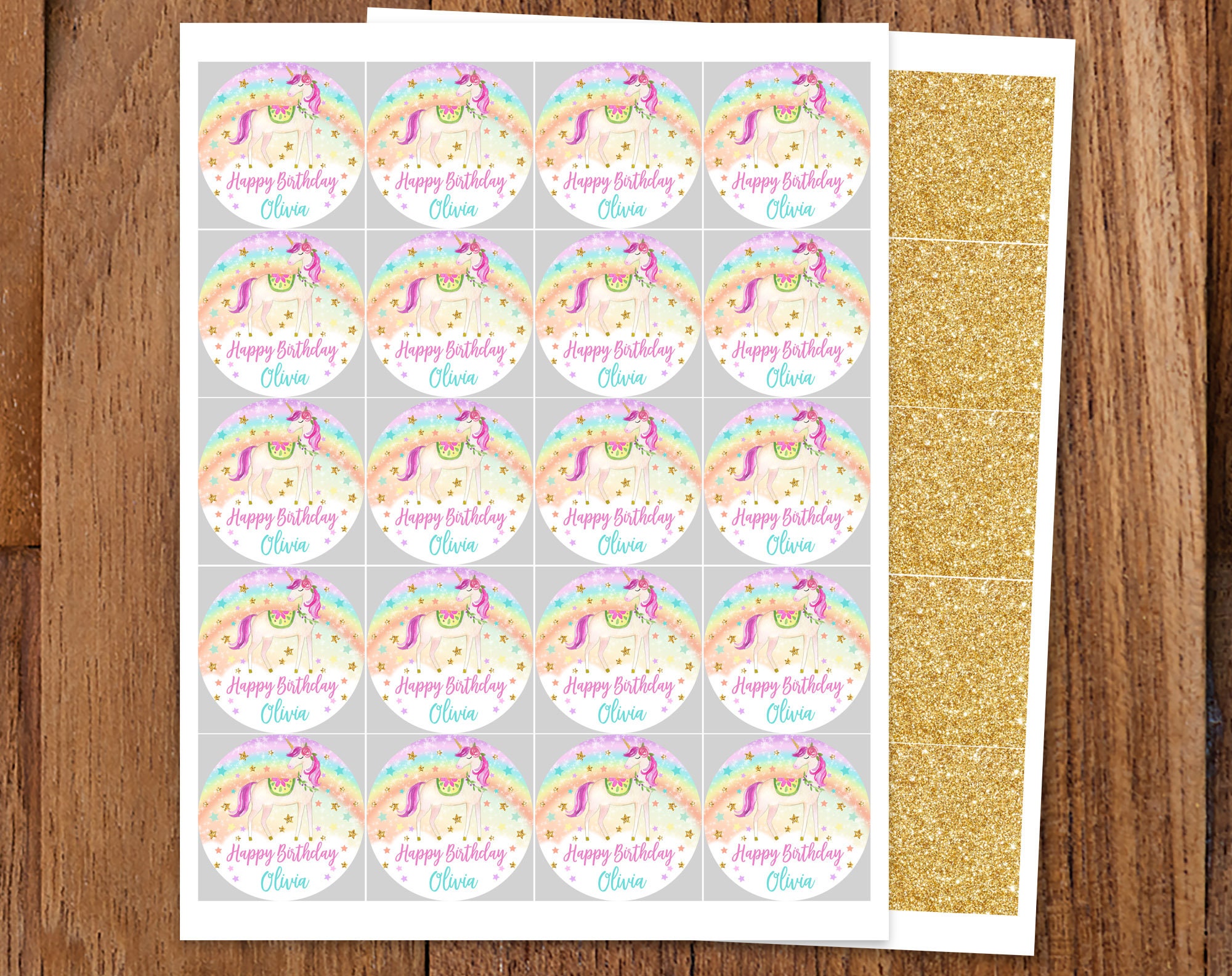 Rainbow Unicorn Cupcake Topper/ Unicorn Stickers/ INSTANT | Etsy