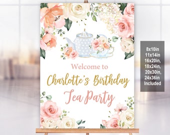 Welcome Sign: Tea Party Birthday, Bridal Shower - Editable Floral Bir122