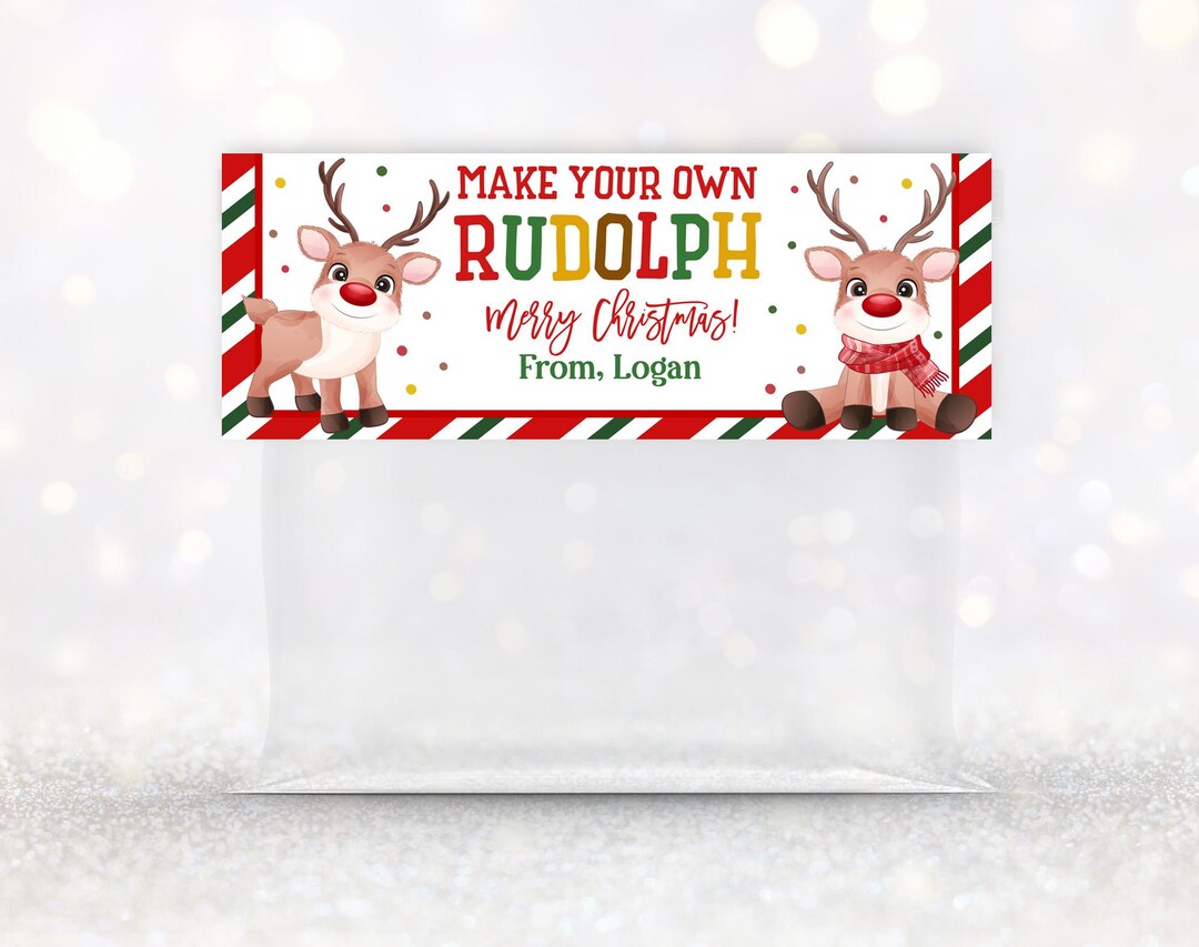 Rudolph Christmas Favor Tags - Printable Editable Kids Labels Chtt4 - Etsy