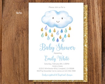 Cloud Baby Shower Invitation 5x7in, 4x6in  Raindrop Shower  Download  100% EDITABLE  Bab50