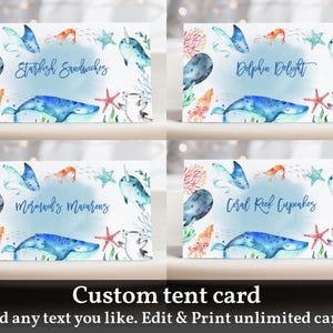Editable Sea Food Labels Sea Place Card Ocean Table Tents Baby Shower Place cards Birthday Sea Printable Bab156 Bir306
