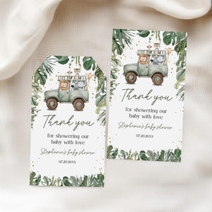Safari Favor tags, Jungle Wild One Baby Shower Thank you tags, Editable Jungle Animals Gift tag, Printable template Instant Download Bab361
