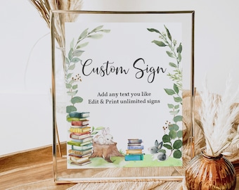 Storybook Custom sign New Chapter Baby Shower Birthday Table decorations Editable sign set Gender neutral Greenery Printable Digital Bab217