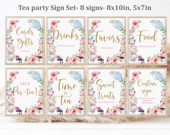Letreros editables para fiesta de té - Decoración floral de mesa en rosa y dorado (Bir287)