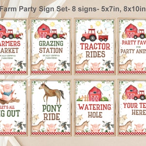 Farm Birthday Sign Set Barnyard Party Decorations Table Sign Pack Boy Red Plaid Baby Shower Editable Printable Download Bir300