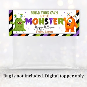 Etichetta per regali di Halloween, stampabile, crea il tuo topper per borsa a forma di mostro, etichetta per feste a tema mostro, etichetta per regali di scuola per bambini, dolcetto o scherzetto, modificabile, scaricabile Hatt1