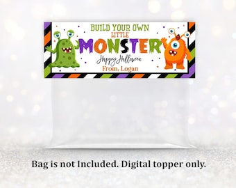 Halloween Printable Make Your Own Monster Bag Topper Monster Favor Party Tag Trick or Treat Kids School Gift Label Editable Download Hatt1