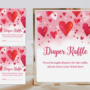 Carte de tombola couche chérie et signe Saint Valentin baby shower Jeu de tombola couche couche chérie modifiable à télécharger Bab3