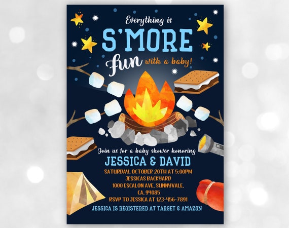 S'Mores Fun Baby Shower Invitation Backyard Camping Invite S'Mores.