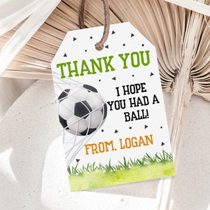 Soccer Birthday Favor Tags Thank You Tag Soccer Party Favor Label Sports Gift Tag Boy Girl Kids Printable Instant Editable Download Bir245