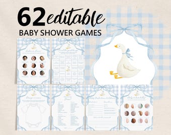 Silly Goose Baby Shower Games: Blue Gingham Boy Printable Bundle Bab415