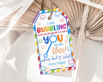 Bubbling With Excitement to have You Gift Tag Back to School First day of school tag Classroom Teacher tag Editable Download Printable Bst30
