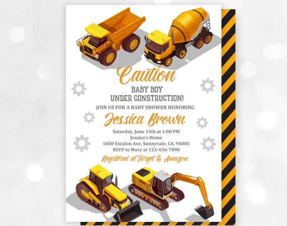 Under construction best sale baby shower invitations