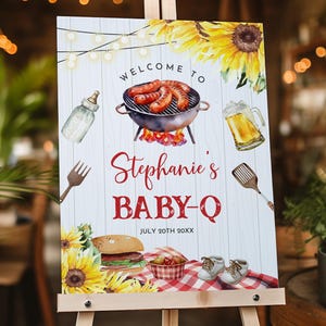 Red BabyQ Welcome Sign Baby-Q Shower Sign Editable BBQ Sunflower Decor Barbecue Baby Shower Poster Coed Baby Shower Sign Printable Bab285