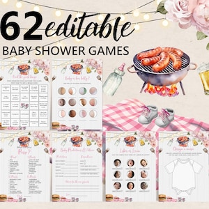 BBQ Baby Shower Game Bundle Editable Backyard Baby Shower Game Pack Baby-q Baby Shower Coed BBQ Baby Games Girl Pink Floral Printable Bab287