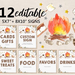 S&#39;more Birthday table sign set Editable Smore Party sign bundle Fall Rustic Campfire Bonfire Smore Fun Birthday Table Decor Printable Bir383