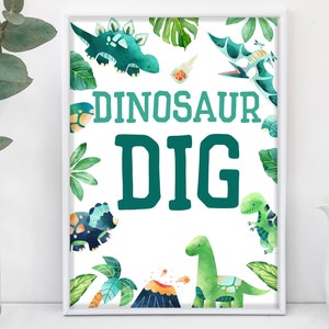 Dinosaur Dig Sign Table Sign Cute Dino Boy Birthday Dino Party Sign Tropical Décor T-Rex  Printable Download Bir227