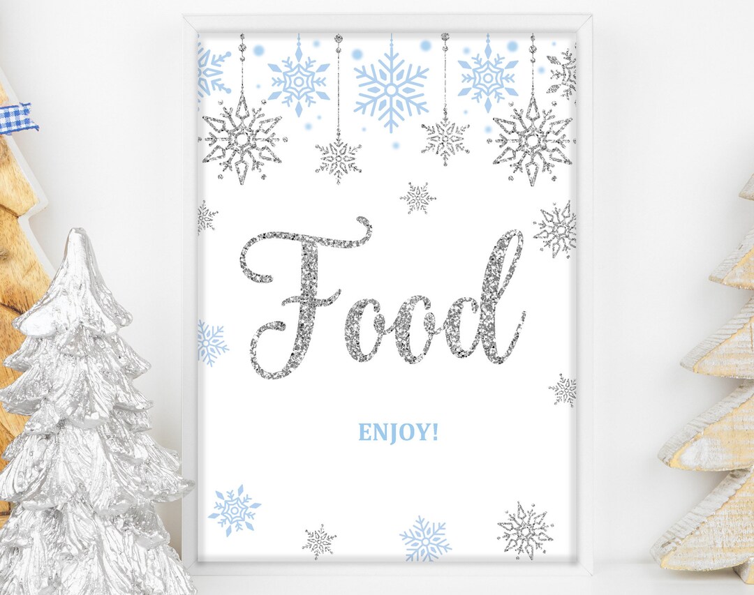 Snowflake Food Sign Winter Wonderland Winter Party Table Decor Digital ...