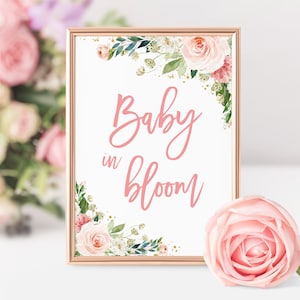 Baby in Bloom Sign Blush Pink Floral Baby Shower Decor Baby Shower Decorations Girl Boho Table Sign Printable Download Bab158 Bir303