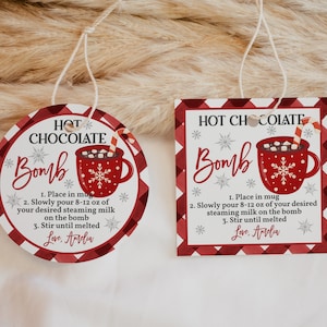 Christmas Hot Chocolate Bomb Tags Winter Hot Cocoa Bomb Labels Christmas Printable Tags Hot Red gingham Editable Printable Download Chl1