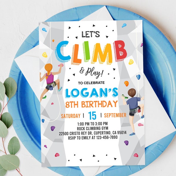 Rock climb Invitation Rock Climbing Birthday Invite Indoor Climbing Wall Invite Boys Girls Kids Teen Editable Printable Download Bir334