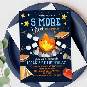 S'mores fun Birthday Invitation Backyard Camping Invite S'mores Bonfire Kids Campfire Smore Fun With Friends EDITABLE DOWNLOAD Bir236