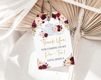Bridal Shower Favor Tags: Burgundy Floral Tea Party (Editable Printable Bri20)