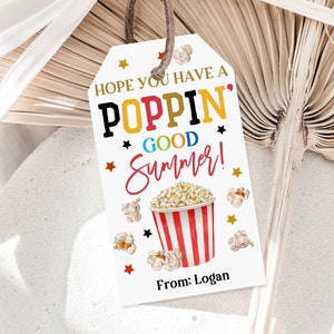 Etiqueta de palomitas de maíz para el verano Etiquetas de regalo de fin de año escolar Etiquetas de regalo para maestros Etiqueta de recuerdo de buen verano Poppin Aula Editable Imprimible Descargar Est36