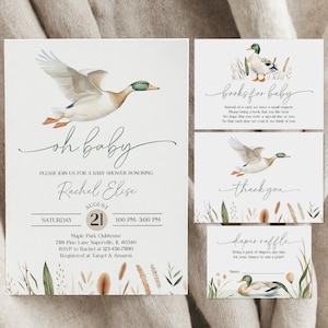 Baby Shower Invitation Set: Mallard Duck Design - Printable & Editable Bab330