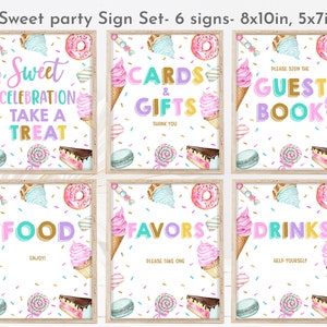 Zoete verjaardagsfeestje bordset Dessert feesttafel bord pack bundel Zoet tafeldecor IJs Donut bewerkbare afdrukbare download Bir340